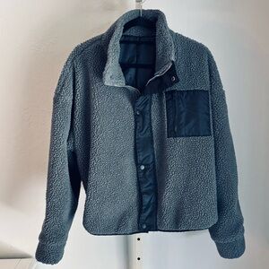 Dazy Women’s Teddy Sherpa Zip Front Oversized Jacket Charcoal Gray, XL